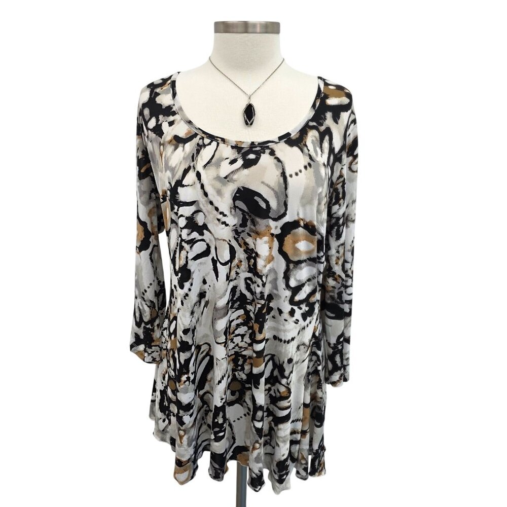 Womens Milano XL Abstract Print Tunic Top With‎ Lace-Up Back Detail & Flared Hem
